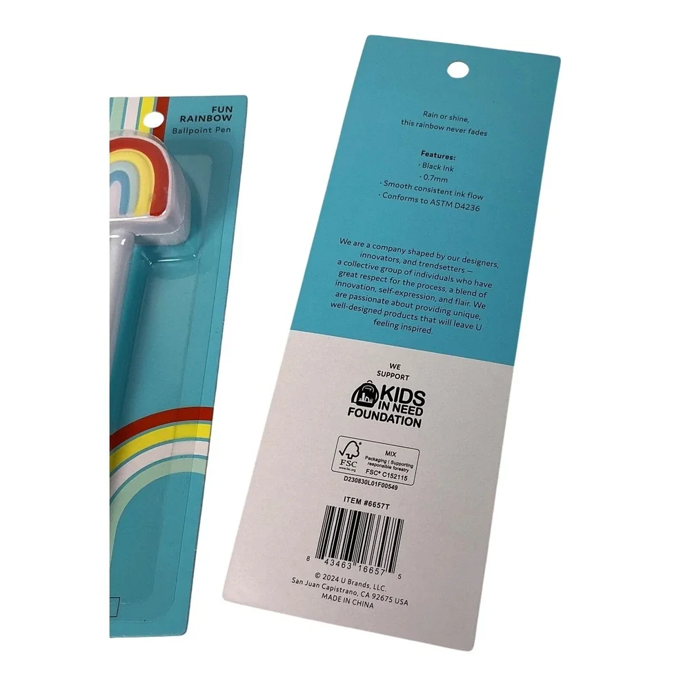Lot of 3‎ U Brands Fun Rainbow Ballpoint Pen Black Ink 0.7mm Smooth Writing